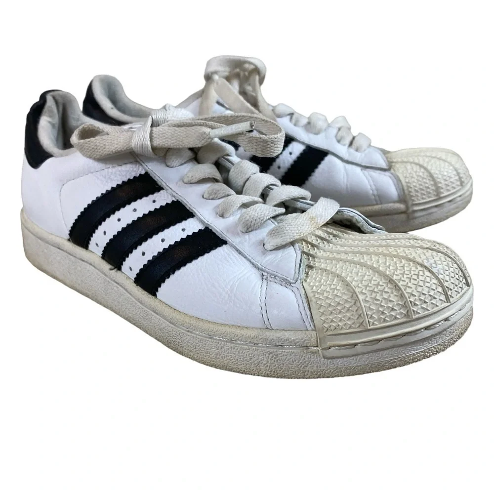 Adidas Vintage Youth Superstar Clamshell White Black Stripes Leather Sneaker Sz4